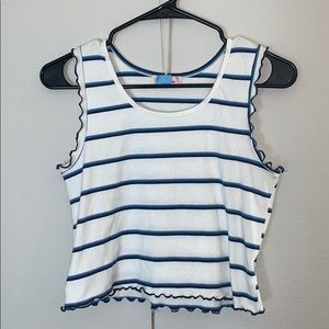 🔹Blue and white soft ruffle sleeveless crop top🔹